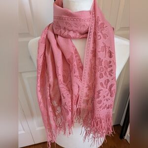 Indigo Soul Pink Floral Scarf with Fringe